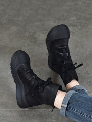 Genuine Leather Mid-Heel Martin Boots