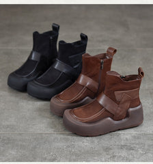 Genuine Leather Spliced Platform Boots