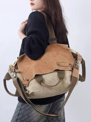 Vintage Genuine Leather Spliced Shoulder Bag