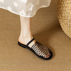 Chic Black Hollow Out Breathable Mesh Platform Slide Sandals
