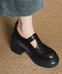 Beige Sheepskin Chunky Heel Loafers Splicing Buckle Strap