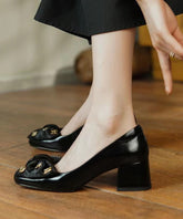Black Bow Loafers For Chunky Heel Faux Leather