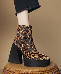 Black Chunky Heel Zippered Splicing Horsehair Boots
