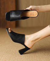Heel Slide Chunky Sandals Toe Black Peep Sheepskin Style