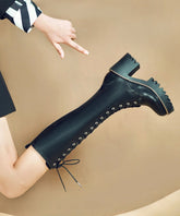 Black Cross Strap Zippered Splicing Chunky Boots