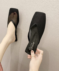 Black Hollow Out Breathable Mesh Slide Sandals