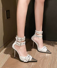 Black Sandals Stiletto Faux Leather Splicing Rivet