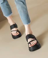 Black Thong Sandals Platform Faux Leather Splicing
