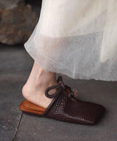 Splicing Slide Up Sandals Lace Leather Faux Brown Boho