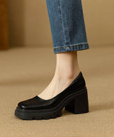 Splicing Boutique Heel Comfortable Chunky Black Shoes