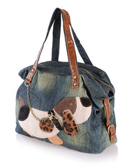 Boutique Denim Blue Patchwork Canvas Satchel Handbag