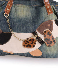 Boutique Denim Blue Patchwork Canvas Satchel Handbag