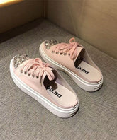 Boutique Slide Up Pink Sandals Splicing Platform Lace Zircon