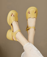Splicing Chunky Boutique Strap Sandals Yellow Buckle Sheepskin