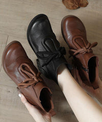 Brown Boots Chunky Cowhide Leather Lace Up Boots