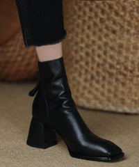 Brown Boots Chunky Cowhide Leather Splicing Zippered