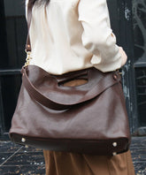 Casual Coffee Calf Leather Satchel Bag Handbag