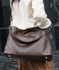 Casual Coffee Calf Leather Satchel Bag Handbag