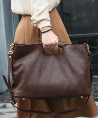 Casual Coffee Calf Leather Satchel Bag Handbag
