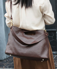 Casual Coffee Calf Leather Satchel Bag Handbag