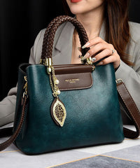 Casual Peacock Blue Large Capacity Leather Tote Handbag