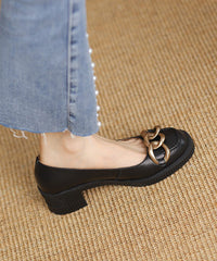 Chic Faux Leather Beige Chain Linked Splicing Chunky Heel Penny Loafers