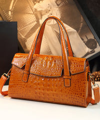 Chic Orange Alligator Pattern Faux Leather Tote Handbag
