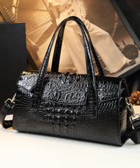 Chic Orange Alligator Pattern Faux Leather Tote Handbag