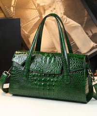 Chic Orange Alligator Pattern Faux Leather Tote Handbag