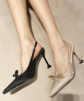 Stiletto Splicing Sandals Chic Zircon Toe Black Pointed