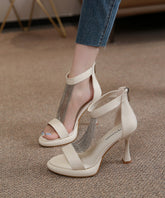 Zircon Beige Sandals High Leather Faux Chic Splicing Heel