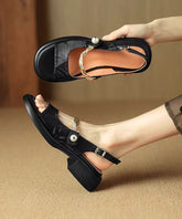 Peep Toe Sandals Comfy Strap Black Splicing Chunky Buckle