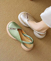 Comfy Hollow Leather Cowhide Chunky Out Splicing Green Sandals