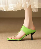 Elegant Green High Heel Flip Flops Faux Leather