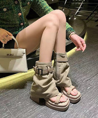 Apricot Peep Toe Chunky Heel Sandals Boots