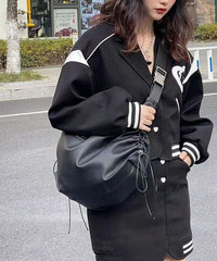 Fashion Black Faux Leather Drawstring Messenger Bag