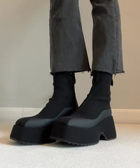 Black Zippered Splicing Platform Boots