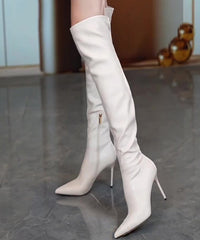 Black Zippered Splicing Stiletto Knee Boots