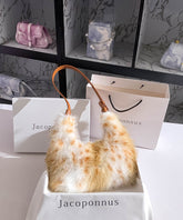 Fashion Fuzzy Handbag Brown Fur Fluffy Versatile Satchel