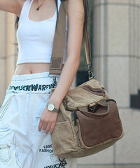 Fashion Brown Solid Durable Patchwork Canvas Backpack Bag