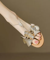 Peep Flat Sandals Toe Gold Wrinkled Splicing