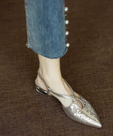 Gold Splicing Sandals Faux Leather Pointed Toe