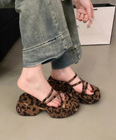 Leopard Platform Slide Sandals Peep Toe