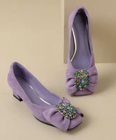 Purple Bow Zircon Splicing Chunky High Heels