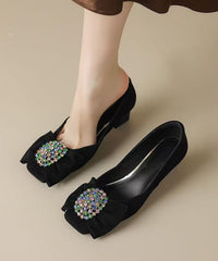 Purple Bow Zircon Splicing Chunky High Heels