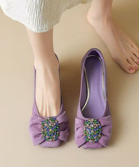 Purple Bow Zircon Splicing Chunky High Heels