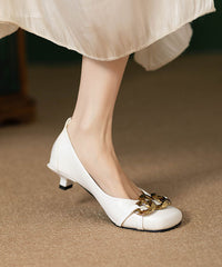 Sequined Splicing Kitten Heels White Faux Leather