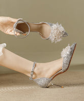 Splicing Sequins Pointed Silver Stiletto Heels High Toe