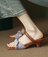 Leather Sandals Purple Fine Kitten Faux Splicing Slide Heels