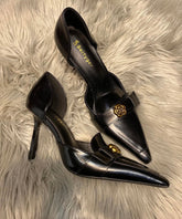 Toe Heels Fine Pointed High Stiletto Black Splicing Sheepskin